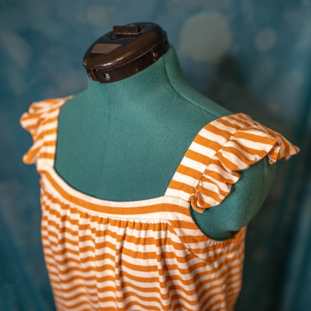 CLEARANCE Michael Kors Orange & White Striped Ruffle Sleeve Tank Top Size Small - Picture 3 of 6